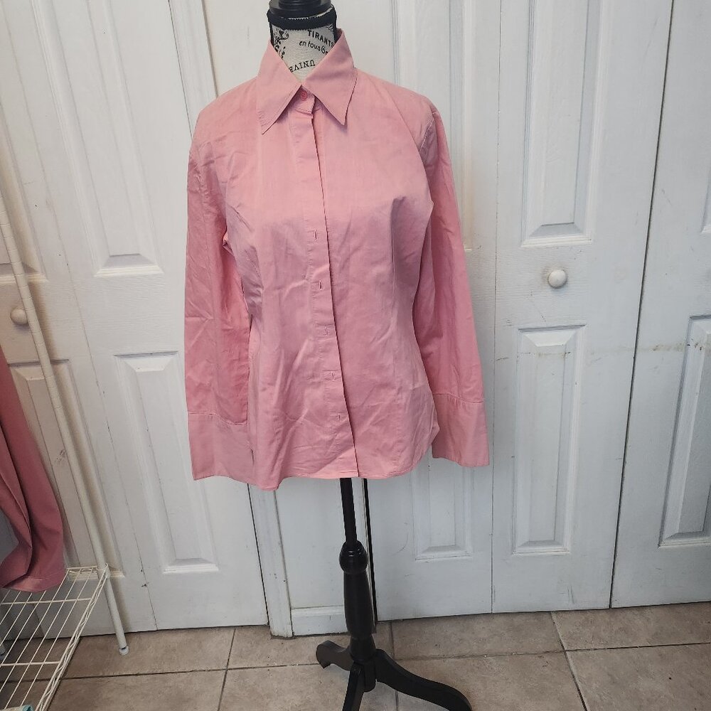 Pink collared button up dress blouse. Size M